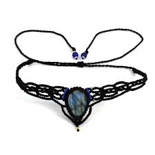 Necklace - Assorted Crystal Oval Drop - Handmade Thread Rope Wrapped Macrame Chain