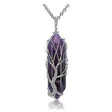 Assorted Necklace - Hexagonal Crystal - Silver Color Life Tree Wire Wrap