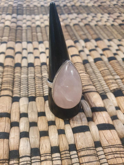 Ring- Rose quartz tear drop lrge size 10