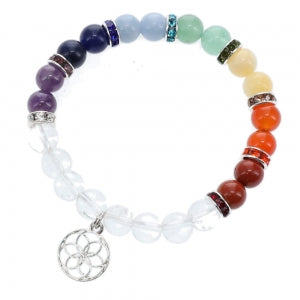 BRACELET - 8MM Chakra and Quartz with seed of Life