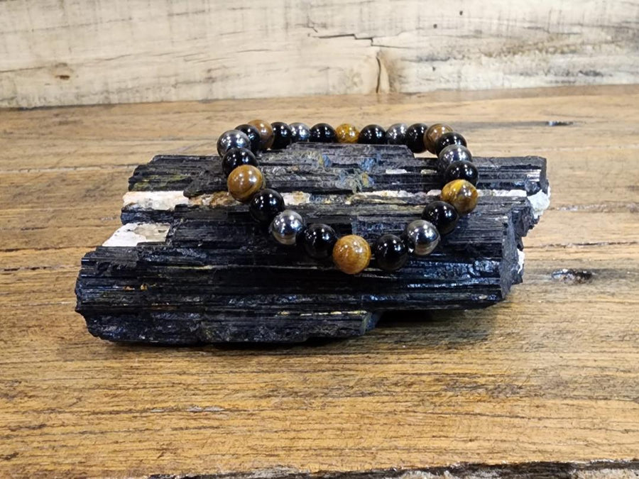 BRACELET - TUMBLED Hematite, Tiger's Eye, Obsidian Black