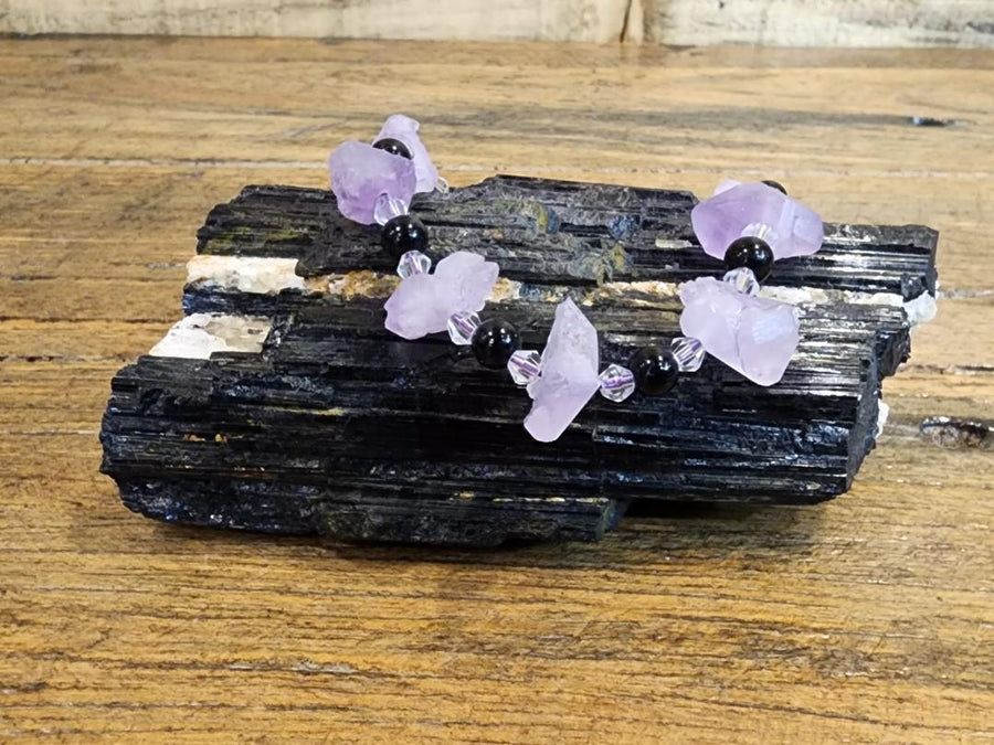 BRACELET - TUMBLED Amethyst, Obsidian Black
