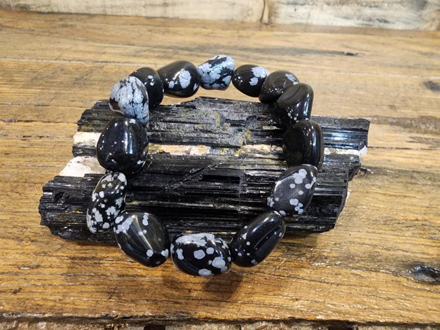 Bracelet tumbled -  Snowflake Obsidian