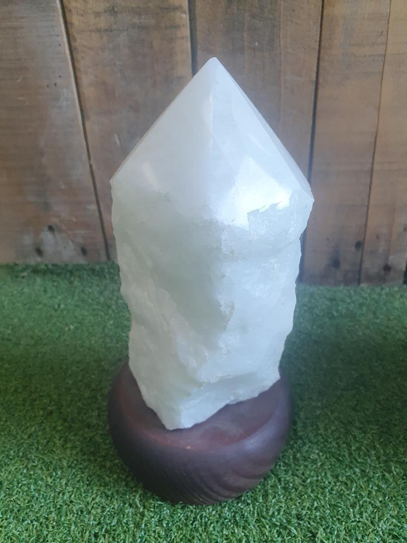 Assorted Raw Crystal Lamp on Wooden Stand