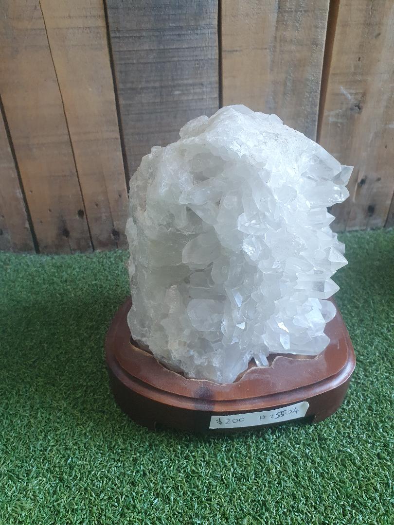 Assorted Raw Crystal Lamp on Wooden Stand