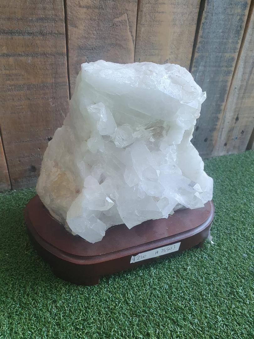 Assorted Raw Crystal Lamp on Wooden Stand