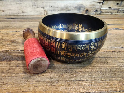Singing Bowl - Brass - Om Mantra Black - 10cm