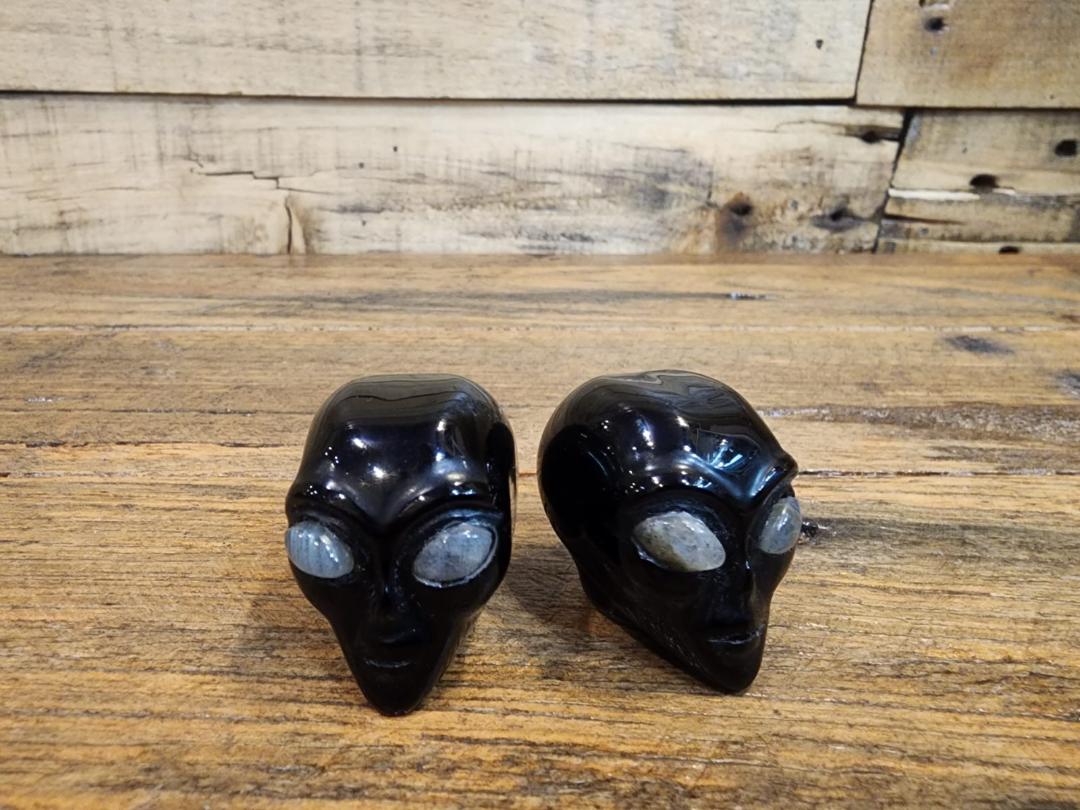 Crystal Skull -  Black Obsidian with Labradorite Eyes