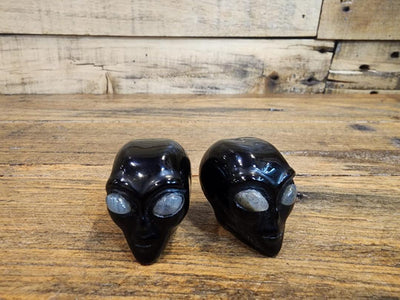 Crystal Skull -  Black Obsidian with Labradorite Eyes