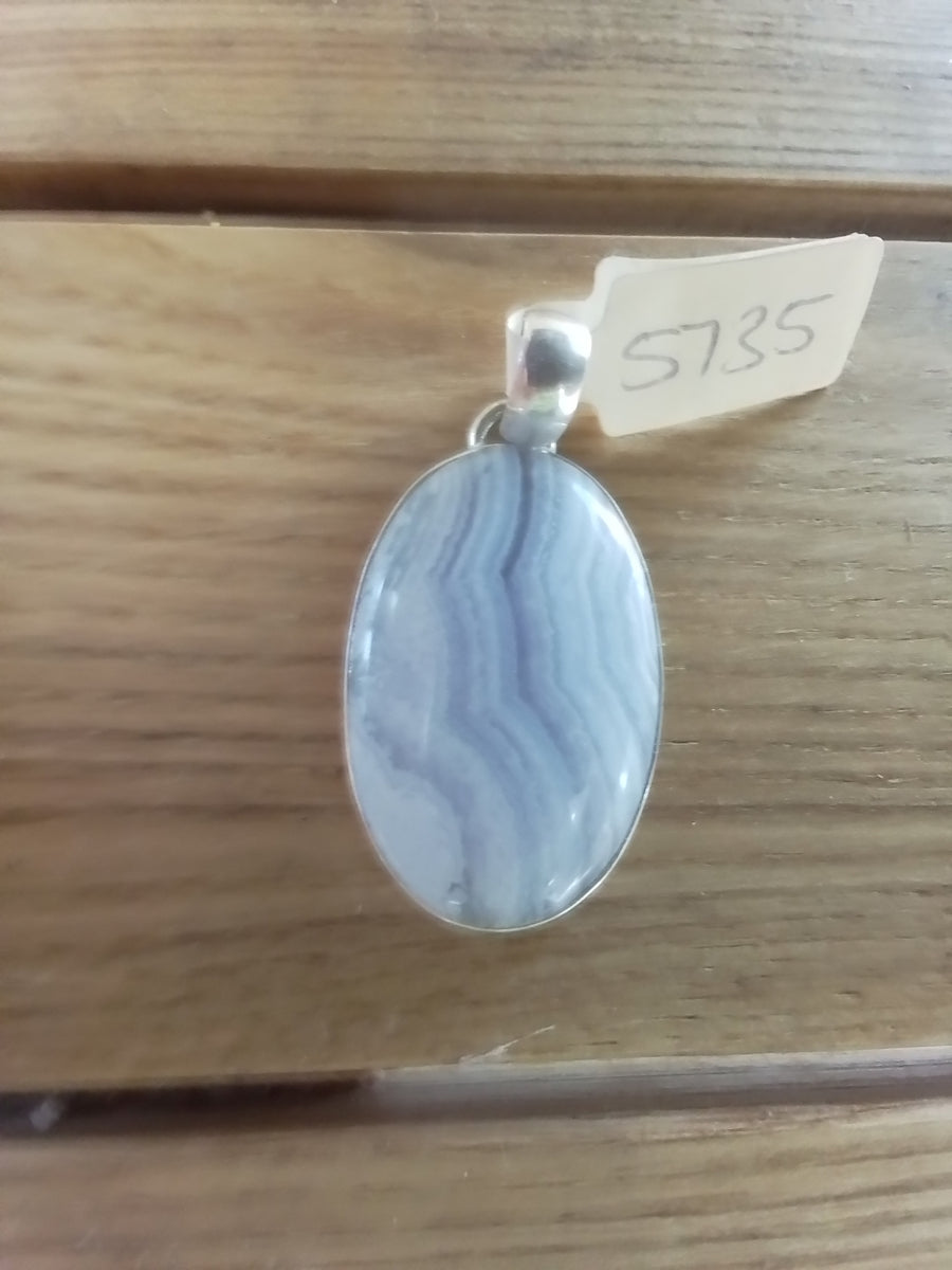 Blue Lace Agate Crystal Pendent Sterling Silver