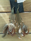 Bronze and Beaded Feather Earrings