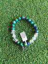 BRACELET - 8MM CHRYSOCOLLA & CLEAR QUARTZ WITH DRAGONFLY