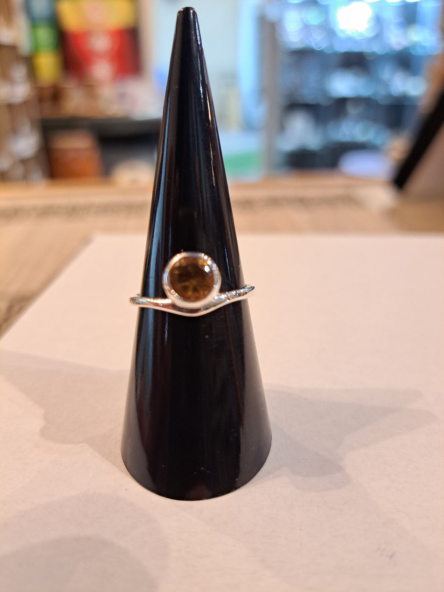 Notched Round Crystal Ring  - Sterling Silver - Assorted