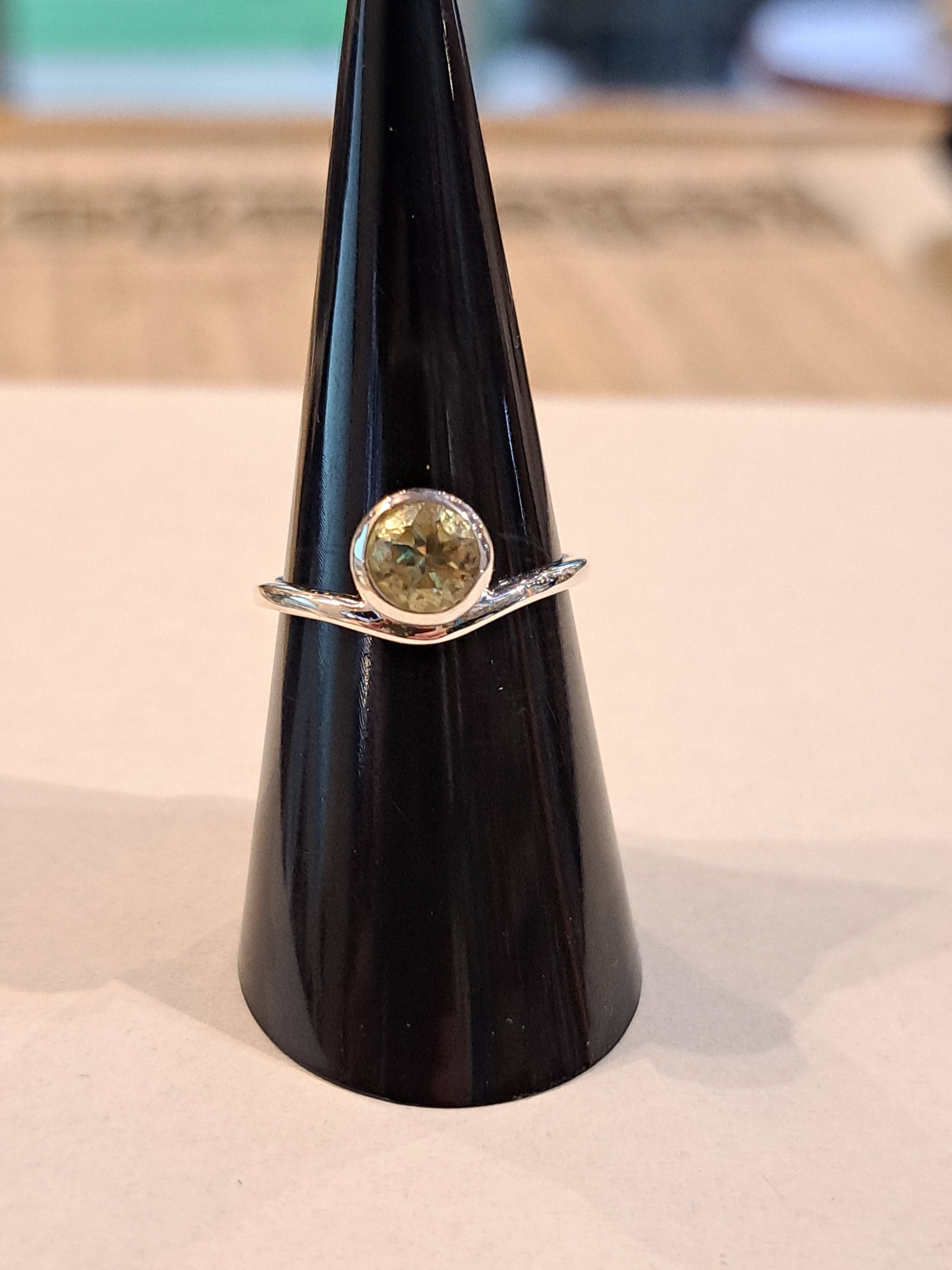 Notched Round Crystal Ring  - Sterling Silver - Assorted