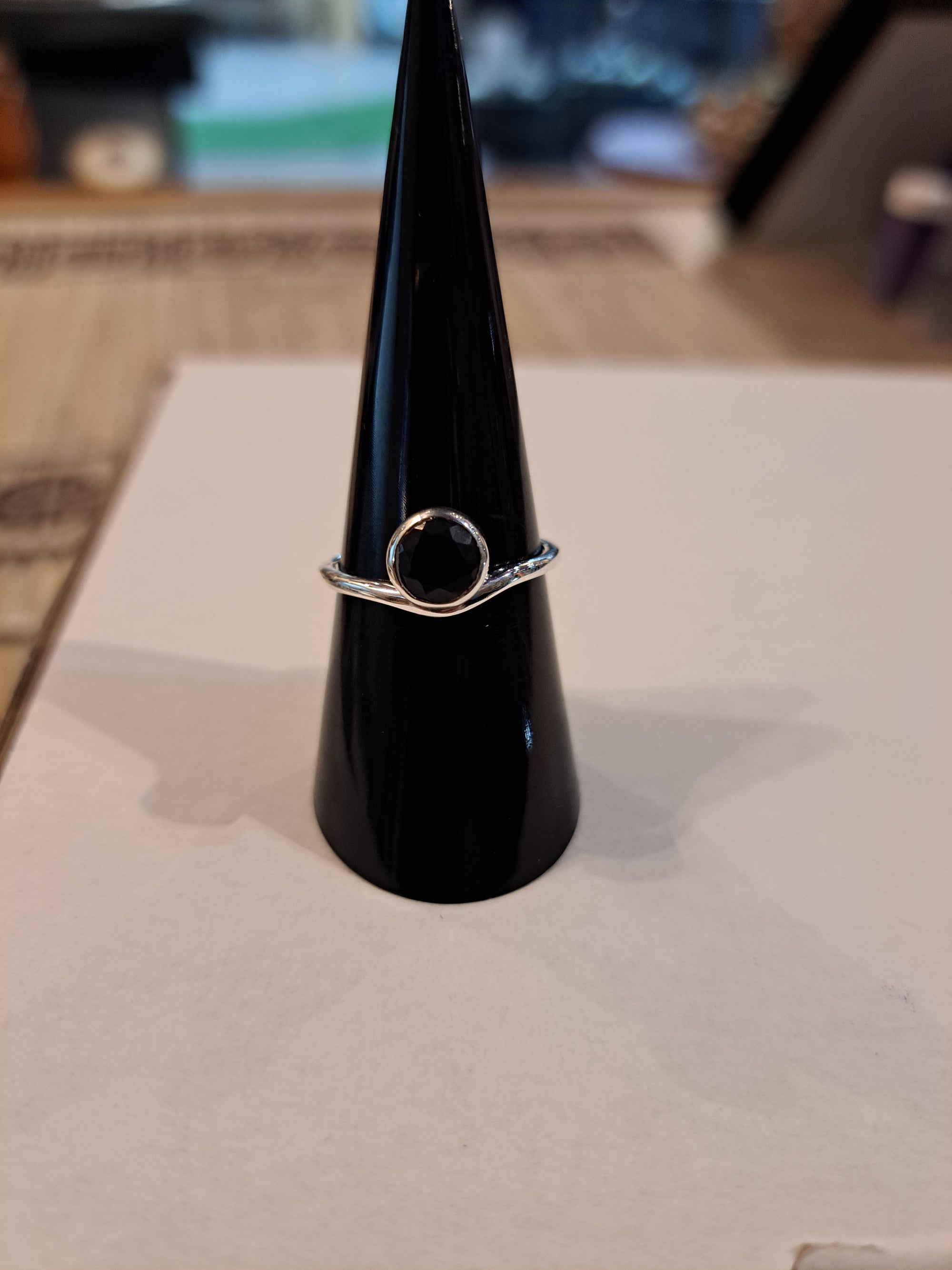 Notched Round Crystal Ring  - Sterling Silver - Assorted