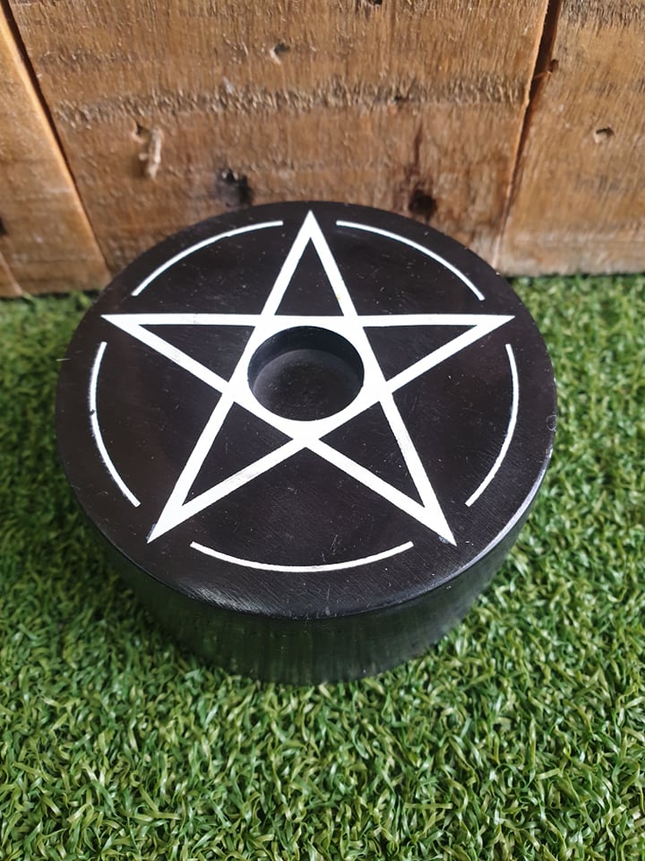 (IMPERFECT) WISH CANDLE HOLDER - Soapstone Pentacle 7.6cm