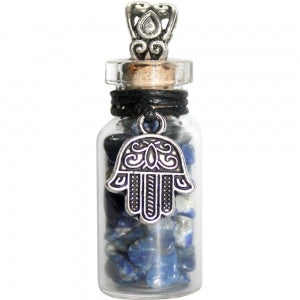 NECKLACE HAMSA WITH LAPIS LAZULI GLASS BOTTLE