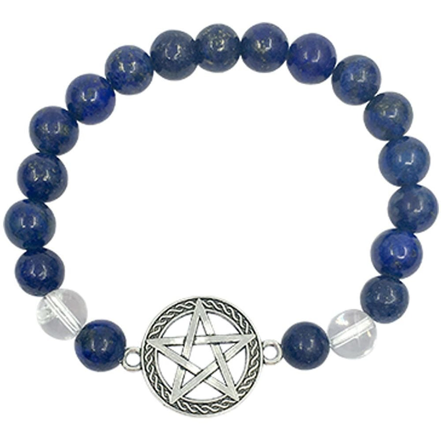 BRACELET - 8MM LAPIS, QUARTZ, PENTACLE CHARM