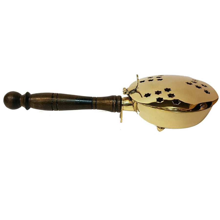 Brass Charcoal Incense Burner with Wooden Handle 23 Cm's