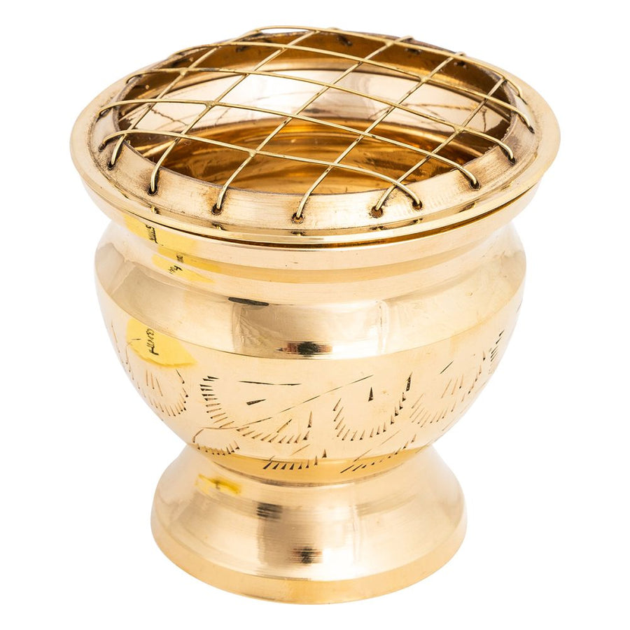 Brass Charcoal Resin Incense Burner With Mesh 8 Cm