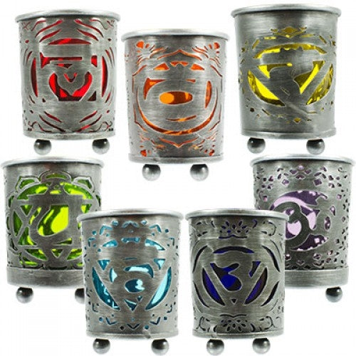 Chakra Tin and Glass Candle Holder- Solar Plexus Chakra