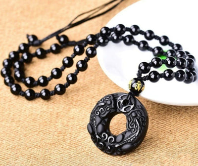 Necklace - Assorted Carved Black Obsidian Pendant Necklace