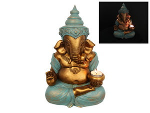 31CM GOLD SITTING GANESH WITH TEALIGHT HOLDER