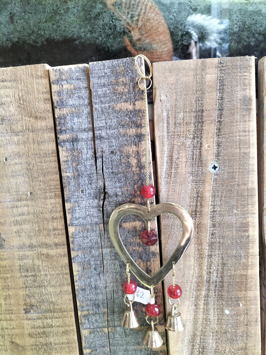 Heart Brass Chime With Beads