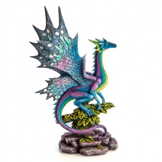 Metallic Rainbow Dragon on Leafy Stones Figurine