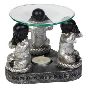 OIL AND TEALIGHT BURNER - 3 No Evil Monks