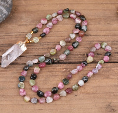 Quartz Point Necklace with Crystal Beads Assorted