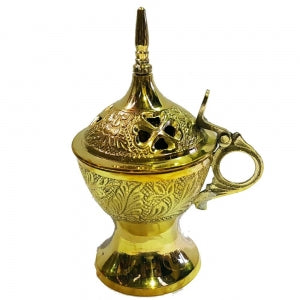 RESIN INCENSE BURNER - Brass with Holder 7cm x 15cm