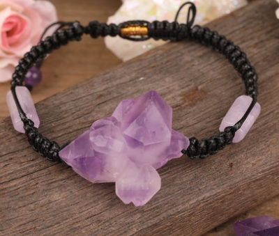 Raw Amethyst Bracelet with Kunzite or Tourmaline