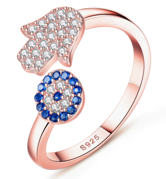 Adjustable Ring 925 Sterling Silver Evil Eye Hamsa