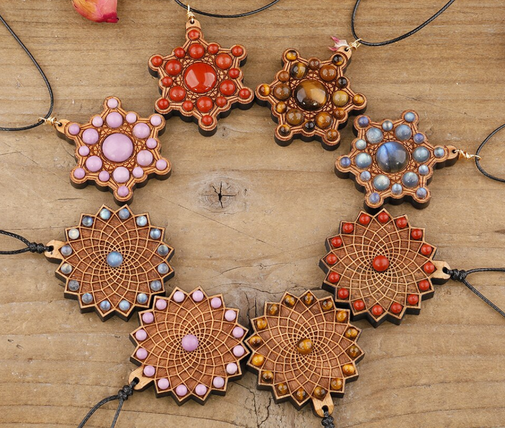 Sacred Geometry Wooden and Crystal Necklace Assorted