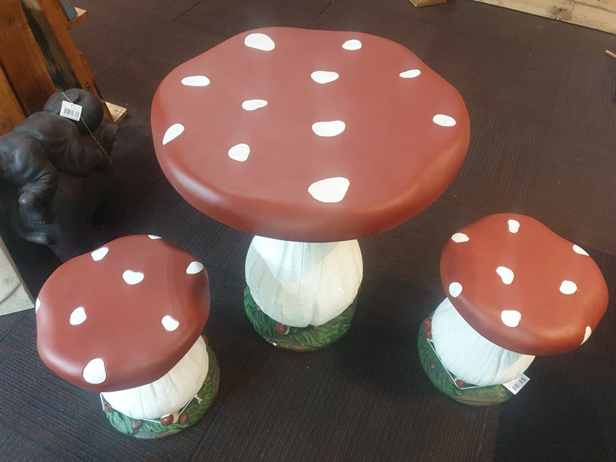 Mushroom Table and 2 Mushroom Stools