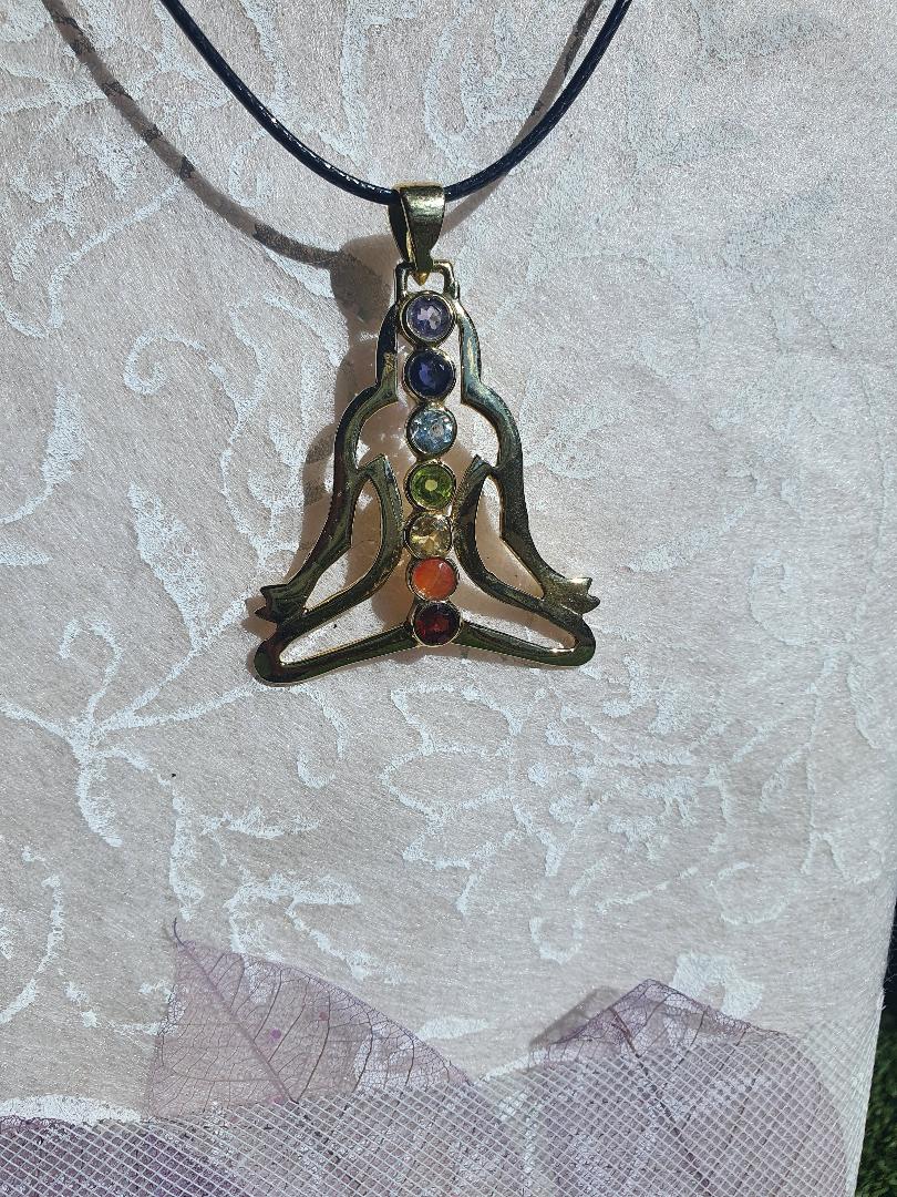 Pendant - brass 7 chakra with crystals