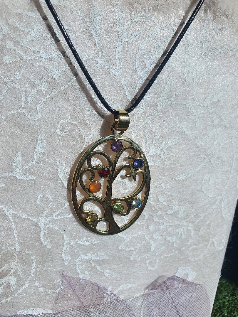 Pendant - brass 7 chakra with crystals