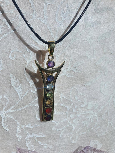 Pendant - brass 7 chakra with crystals