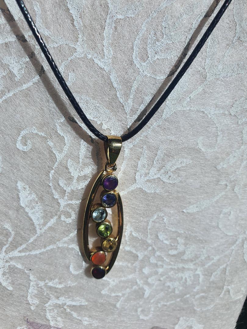 Pendant - brass 7 chakra with crystals
