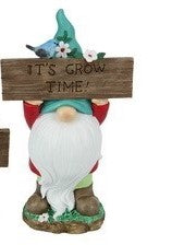 22CM FLORAL GARDEN GNOME WITH GARDEN INSPIRATIONAL SIGN ASSTD