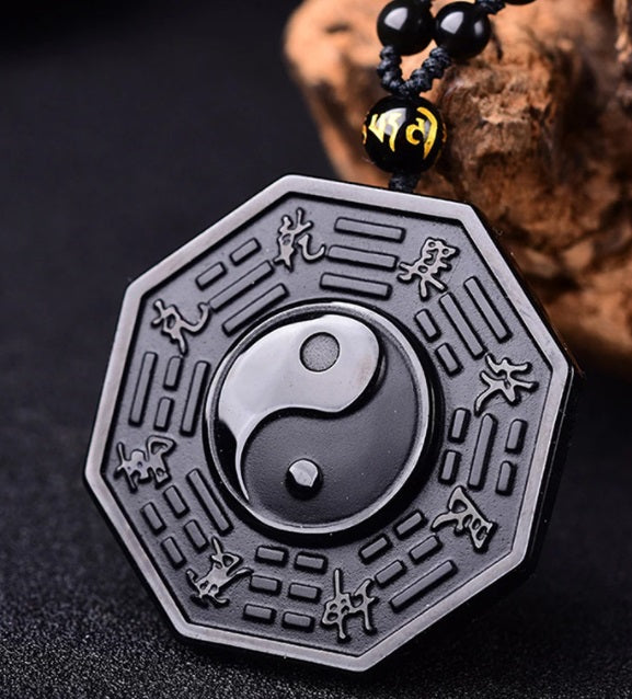 Black Obsidian Yin Yang Taiji-Bagua Necklace